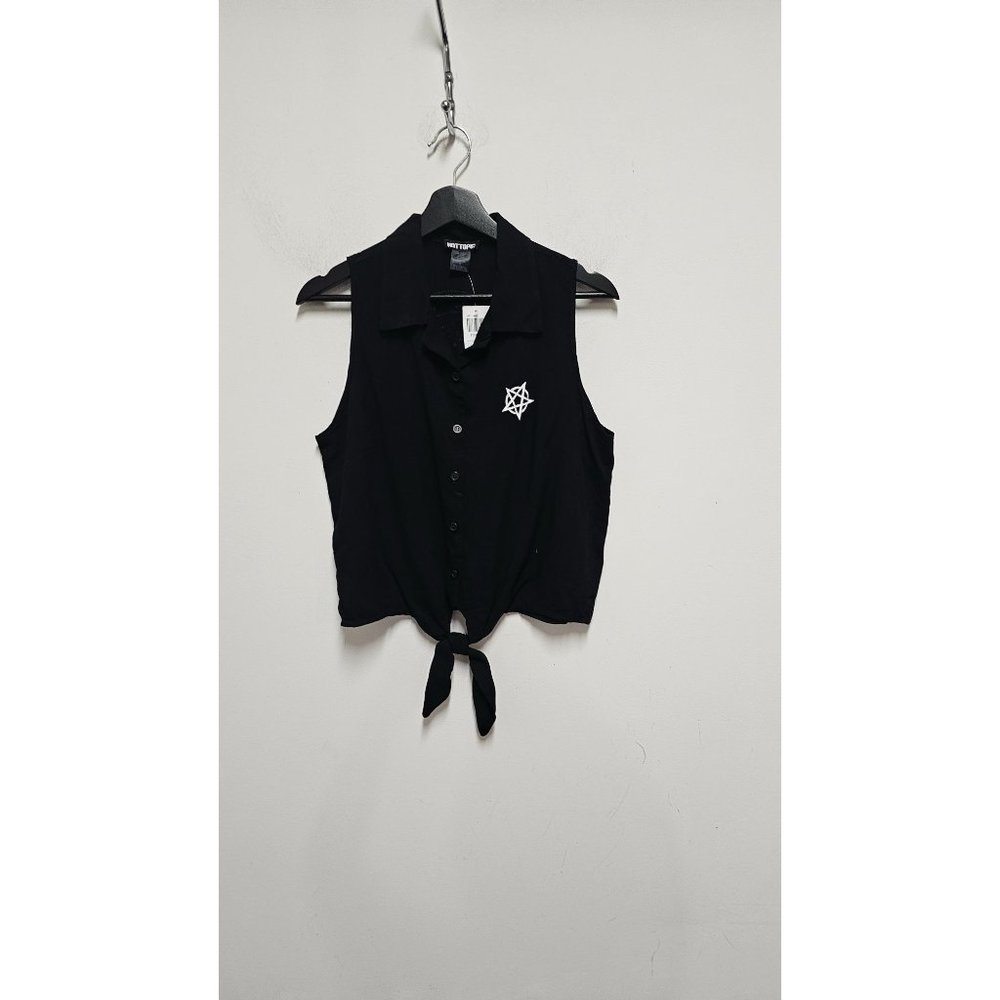 Hot Topic BLACK MAGIC COVEN BUTTON UP TIE TOP Size M